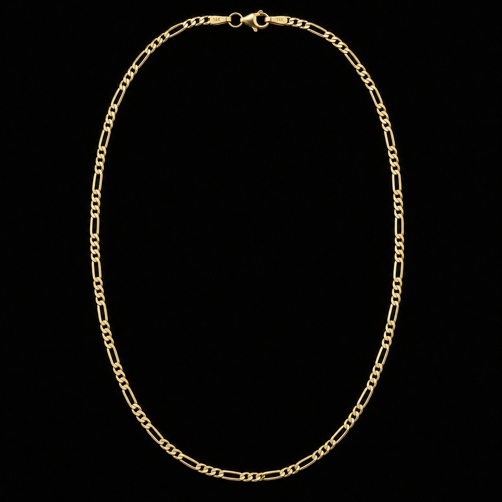 14K Solid Yellow Gold Italian Diamond Cut Figaro Chain Necklace 2mm