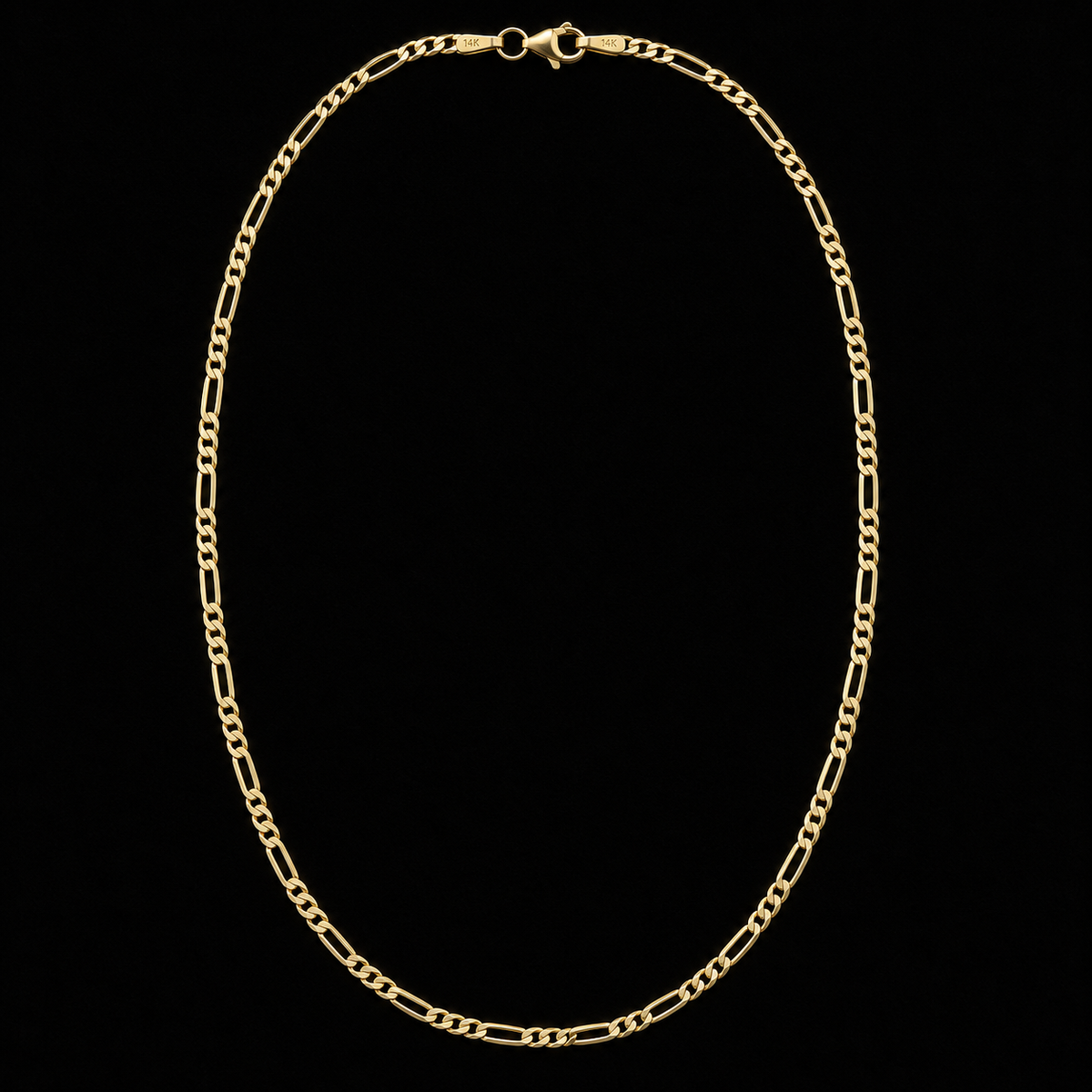 14K Solid Yellow Gold Italian Diamond Cut Figaro Chain Necklace 2mm