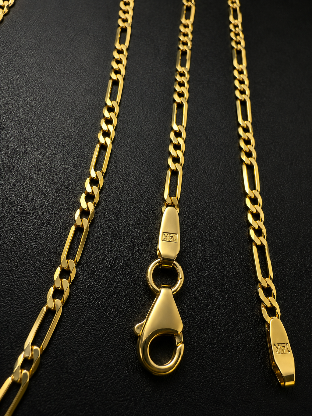 14K Solid Yellow Gold Italian Diamond Cut Figaro Chain Necklace 1.5mm