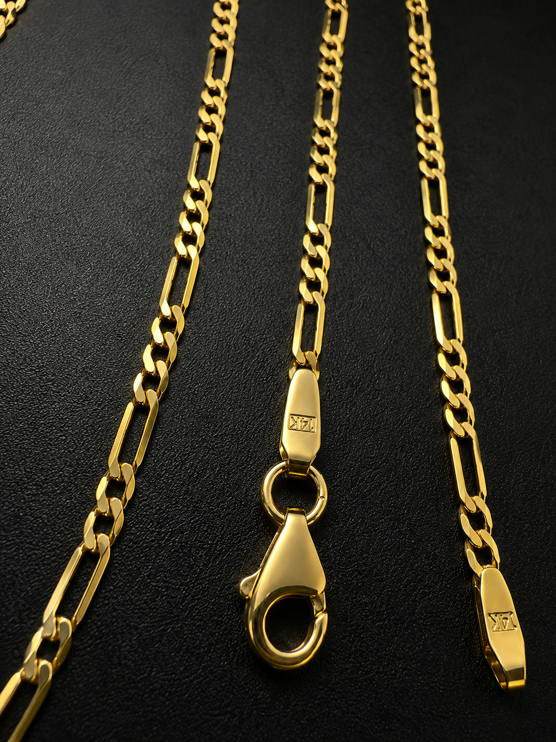 14K Solid Yellow Gold Italian Diamond Cut Figaro Chain Necklace 1.5mm