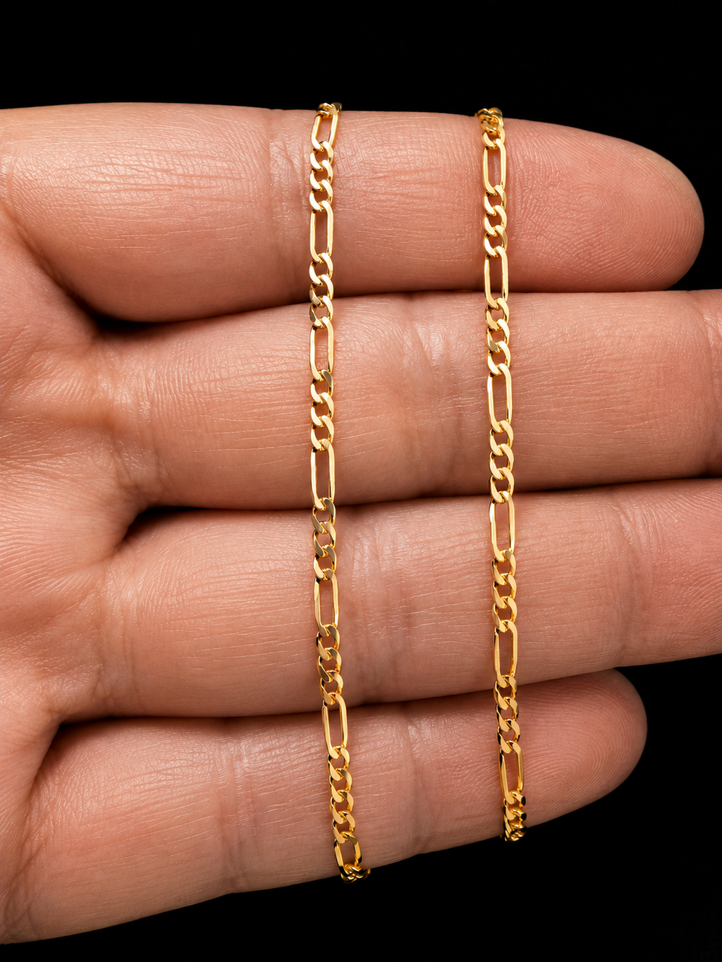 14K Solid Yellow Gold Italian Diamond Cut Figaro Chain Necklace 1.5mm