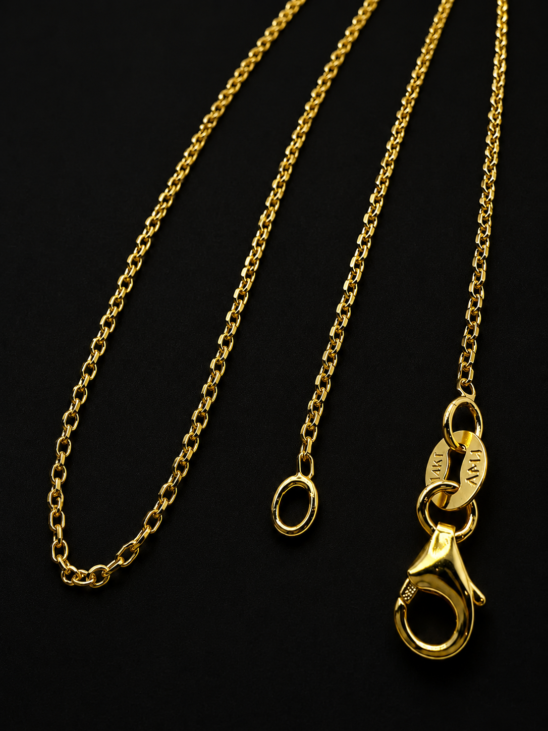 14K Solid Yellow Gold Italian Diamond Cut Cable Chain Necklace — 1mm & 1.5mm