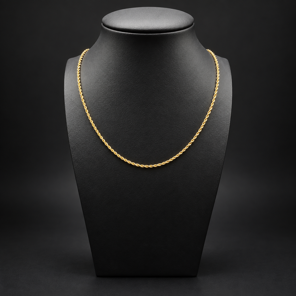 14K Solid Yellow Gold Italian Diamond Cut Rope Chain Necklace 1.5mm