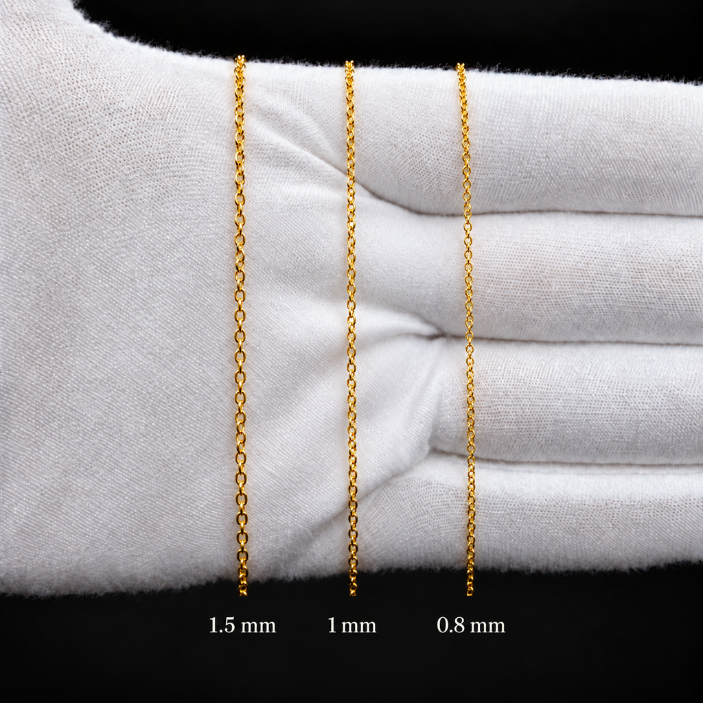 14K Solid Yellow Gold Italian Diamond Cut Cable Chain Necklace — 1mm & 1.5mm
