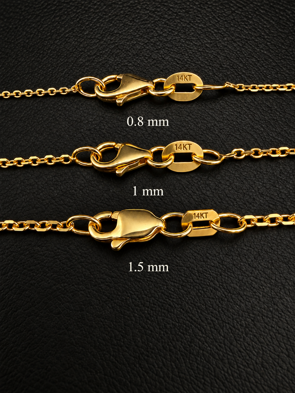 14K Solid Yellow Gold Italian Diamond Cut Cable Chain Necklace — 1mm & 1.5mm