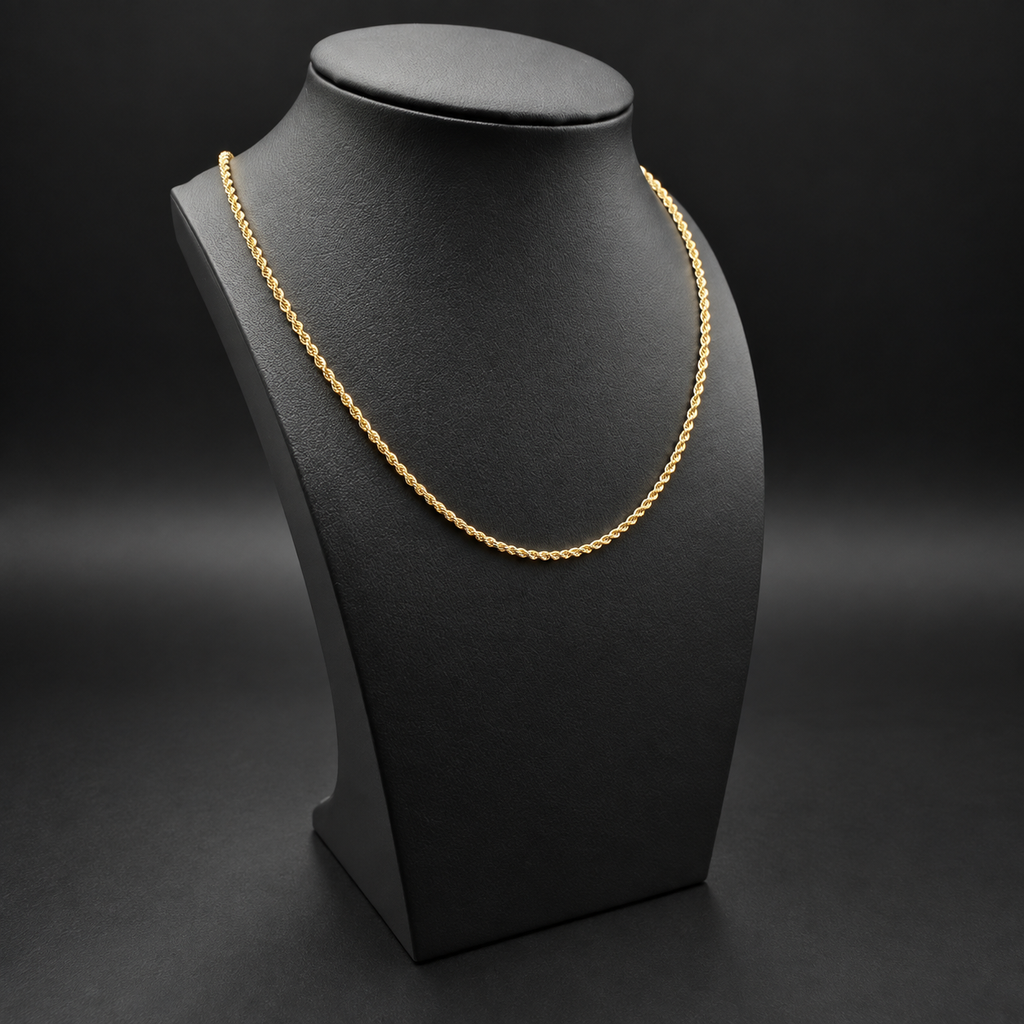 14K Solid Yellow Gold Italian Diamond Cut Rope Chain Necklace 1.5mm