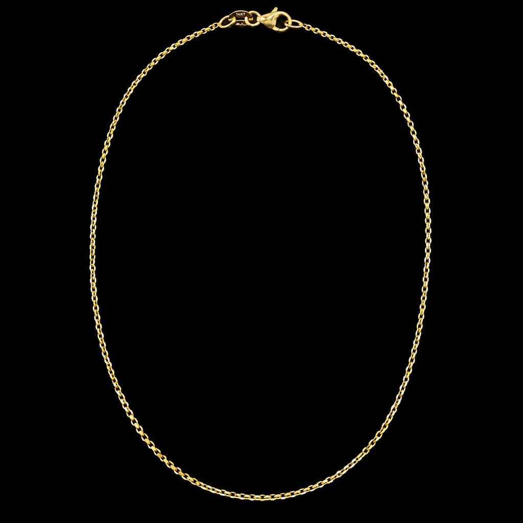 14K Solid Yellow Gold Italian Diamond Cut Cable Chain Necklace — 1mm & 1.5mm